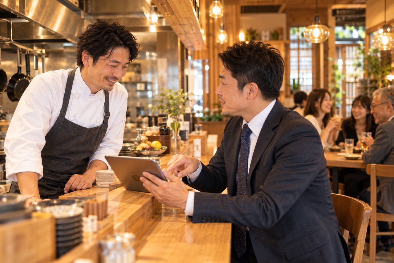 開店後の店内で相談を続ける